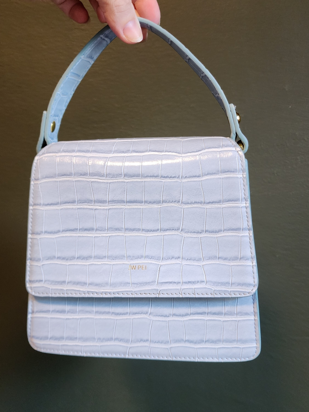 JW PEI Croc-Embossed Top Handle Bag in Light Blue